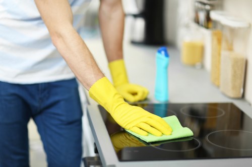 Professional house cleaner working in a Stjohnswood bathroom